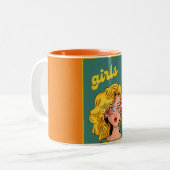 Tasse 2 Couleurs Fille Jaune branchée Belle Mug. Café à deux tons (Devant gauche)