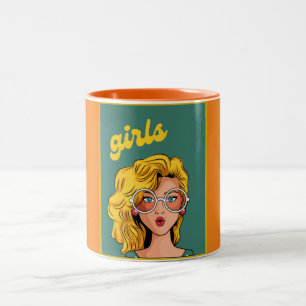Tasse 2 Couleurs Fille Jaune branchée Belle Mug. Café à deux tons