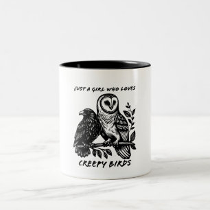 Tasse 2 Couleurs Fille qui aime le hibou sinistre et le corbeau
