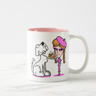 Tasse 2 Couleurs fille rétro et chien de compagnie, fille rétro et