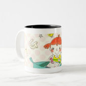 Tasse 2 Couleurs Fille s'asseyant sur la chaise, étudiant (Devant gauche)