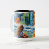 Tasse 2 Couleurs Fille sur la plage (Devant gauche)