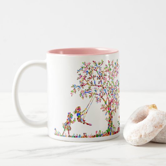 Tasse 2 Couleurs Filles jouant sur balançoire (Avec donut)