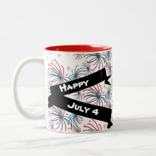 Tasse 2 Couleurs Fireworks 4 juillet Stars Doodles Bannière