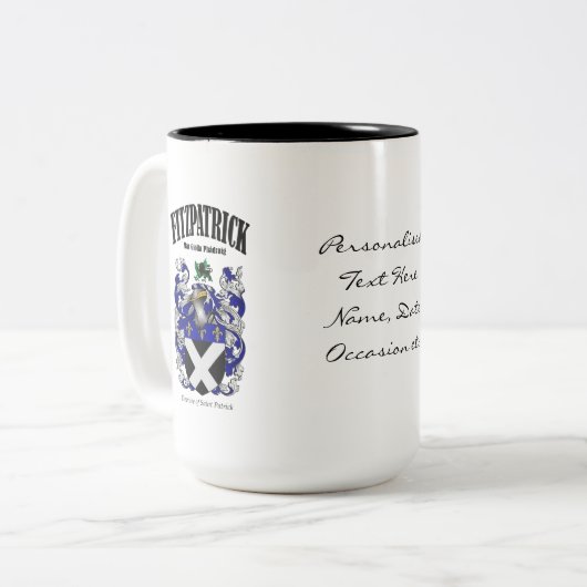 Tasse 2 Couleurs Fitzpatrick Famille Crest, Traduction & Significat (Devant gauche)