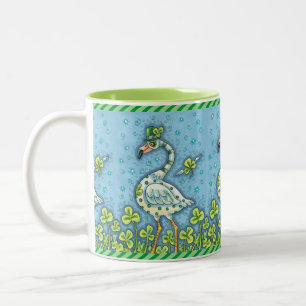 TASSE 2 COULEURS FLAMANT ROSE POLKA DOT VERT, FUNNY ST. JOUR DE PAT