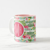 Tasse 2 Couleurs Flamants roses Et Grèves| Monogramme (Devant gauche)