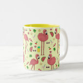 Tasse 2 Couleurs Flamants roses et thème d'été - Jaune (Devant droit)