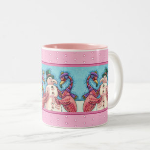 TASSE 2 COULEURS FLAMANTS ROSES FONT UN BONHOMME DE NEIGE, OISEAUX