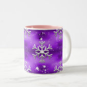 Tasse 2 Couleurs Flammes de neige en argent à Noël violet (Devant droit)