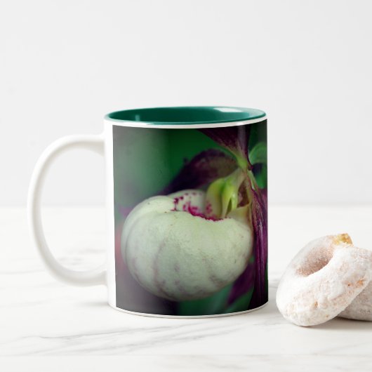 Tasse 2 Couleurs Fleur à chlipper blanche personnalisée (Avec donut)