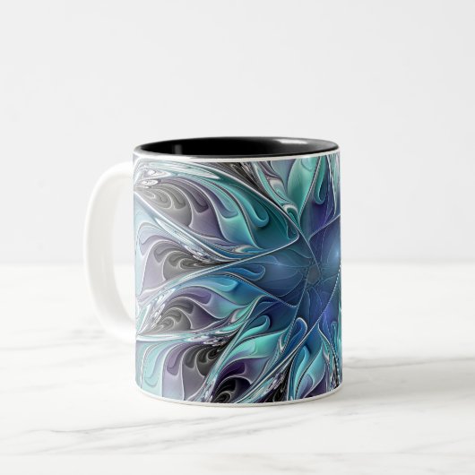 Tasse 2 Couleurs Fleur Abstraite Fractale Moderne Avec Bleu (Devant gauche)