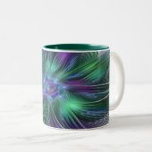 Tasse 2 Couleurs Fleur Abstraite Moderne Fractale Verte Violette (Devant droit)