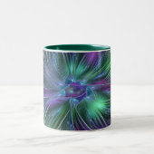 Tasse 2 Couleurs Fleur Abstraite Moderne Fractale Verte Violette (Centre)