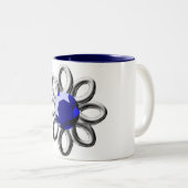Tasse 2 Couleurs Fleur argentée en pierre bleue (Devant droit)