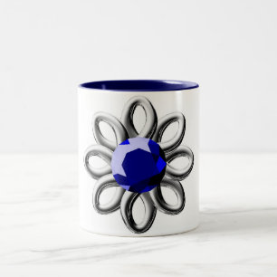 Tasse 2 Couleurs Fleur argentée en pierre bleue