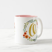 Tasse 2 Couleurs Fleur botanique Wreath Gold Monogramme initial O (Devant droit)