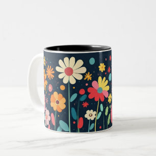 Tasse 2 Couleurs Fleur colorée, folk vibrant joli et lumineux