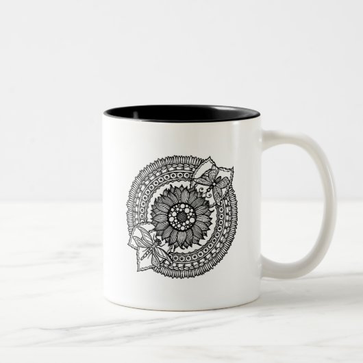 Tasse 2 Couleurs Fleur dans le mandala (Droit)