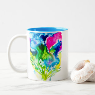 Tasse 2 Couleurs Fleur de cyclamen rose Aquarelle abstraite