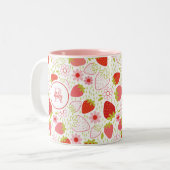 Tasse 2 Couleurs Fleur de fraise rouge mignonne Monogramme (Devant gauche)