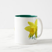 Tasse 2 Couleurs Fleur de jonquille jaune Nom vert (Devant droit)