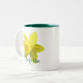 Tasse 2 Couleurs Fleur de jonquille jaune Nom vert (Devant gauche)