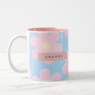 Tasse 2 Couleurs Fleur de Marguerite Rose Pâle Douce Personnalisée