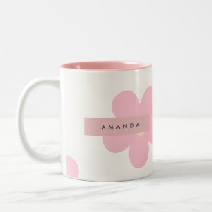 Tasse 2 Couleurs Fleur de Marguerite Rose Rétro Personnalisée