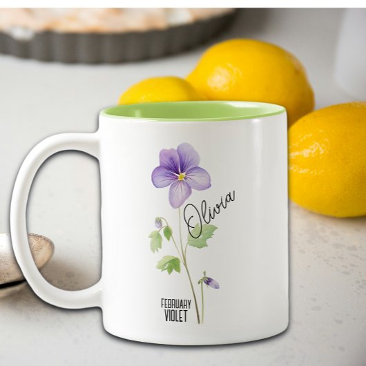 Tasse 2 Couleurs Fleur de Naissance Mois Février Nom Violet