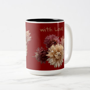 Tasse 2 Couleurs Fleur de paille rose et mauve avec amour rouge fon