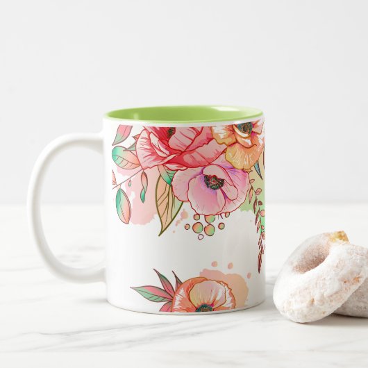 Tasse 2 Couleurs fleur de printemps (Avec donut)