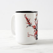 Tasse 2 Couleurs Fleur de prune rouge (Devant gauche)