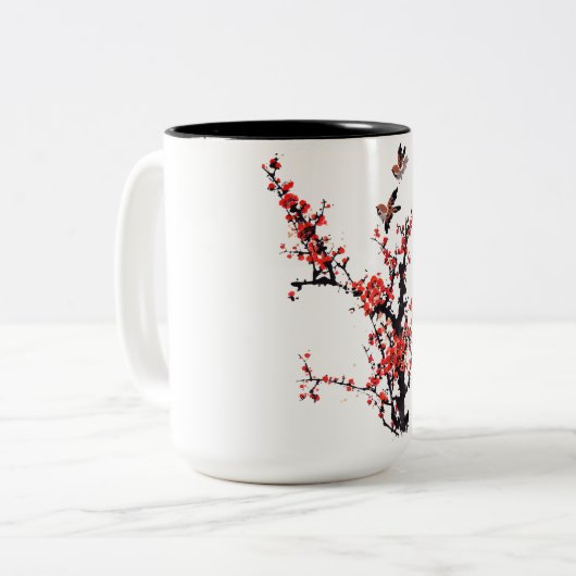 Tasse 2 Couleurs Fleur de prune rouge (Devant gauche)