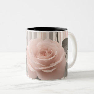 Tasse 2 Couleurs Fleur de rose rose et rayures, aspect vintage