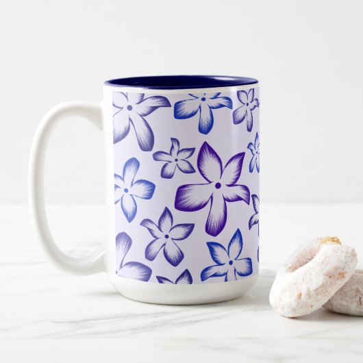 Tasse 2 Couleurs Fleur dégradée bleu violet vibrant (Avec donut)