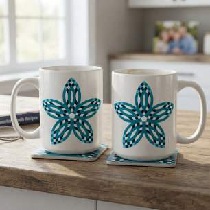 Tasse 2 Couleurs Fleur d'étoile géométrique moderne bleu sarcelle p
