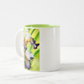 Tasse 2 Couleurs Fleur d'iris floral aquarelle (Devant gauche)