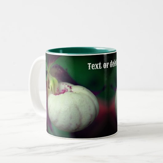 Tasse 2 Couleurs Fleur d'orchidée blanche Lady Slipper Personnalisé (Devant gauche)