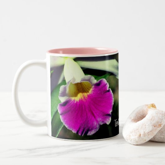 Tasse 2 Couleurs Fleur d'orchidée délicate personnalisée (Avec donut)