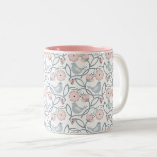 Tasse 2 Couleurs Fleur et oiseaux Motif sans couture