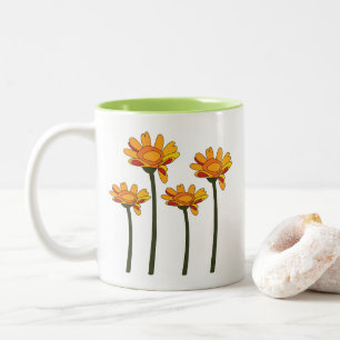 Tasse 2 Couleurs Fleur Florale Orange Rouge Fantaisiste