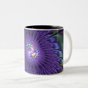 Tasse 2 Couleurs Fleur fractale abstraite moderne colorée tendance