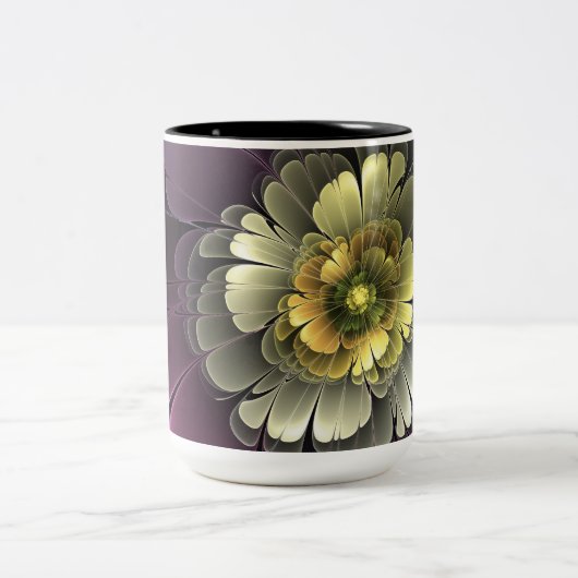 Tasse 2 Couleurs Fleur fractale grise de pourpre moderne abstraite (Centre)