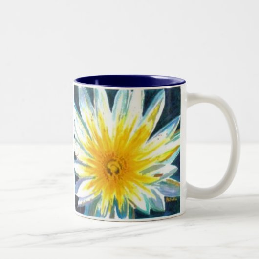 Tasse 2 Couleurs Fleur Jaune Bleu Bleu Matin à minuit (Droit)