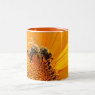 Tasse 2 Couleurs Fleur Jaune Lumineuse Et Abeille De Miel