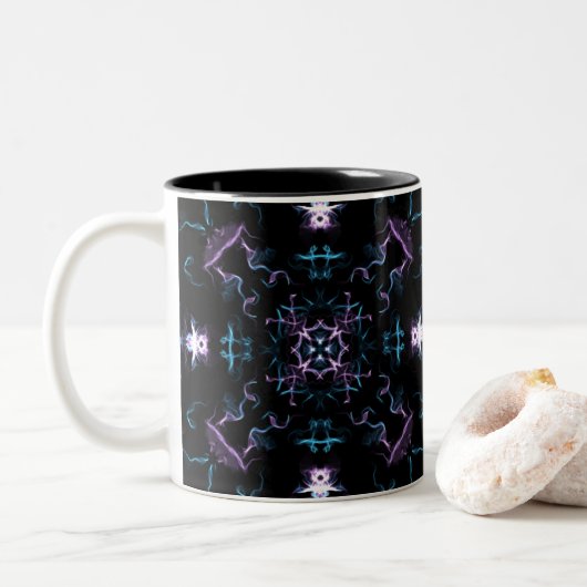 Tasse 2 Couleurs Fleur Mandala violette et bleue (Avec donut)