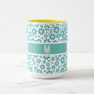 Tasse 2 Couleurs Fleur marguerite contemporaine moderne Initiale