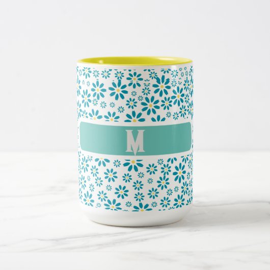 Tasse 2 Couleurs Fleur marguerite contemporaine moderne Initiale (Centre)