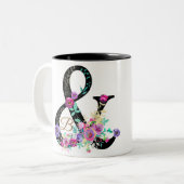 Tasse 2 Couleurs Fleur noire moderne chic et rustique campagne (Devant gauche)
